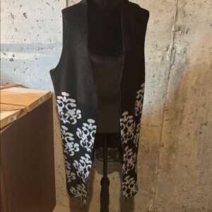 M. Rena Black Vest with White Floral Accents
